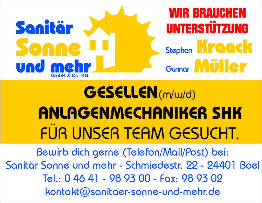 Stellenanzeige Sanitär Sonne und mehr